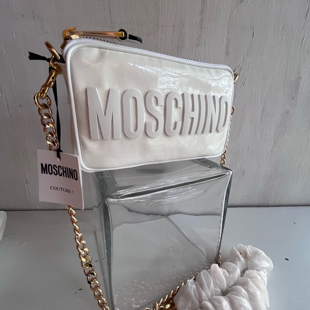 MOSCHINO Patent Leather Logo Shoulder Bag White - Picture 13 of 14